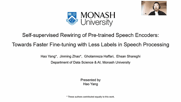 Self-supervised Rewiring of Pre-trained Speech Encoders: \\Towards Faster Fine-tuning with Less Labels in Speech Processing