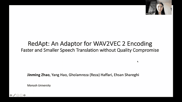 RedApt: An Adaptor for wav2vec 2 Encoding \\ Faster and Smaller Speech Translation without Quality Compromise
