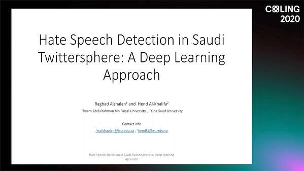 Hate Speech Detection in Saudi Twittersphere: A Deep Learning Ap-proach