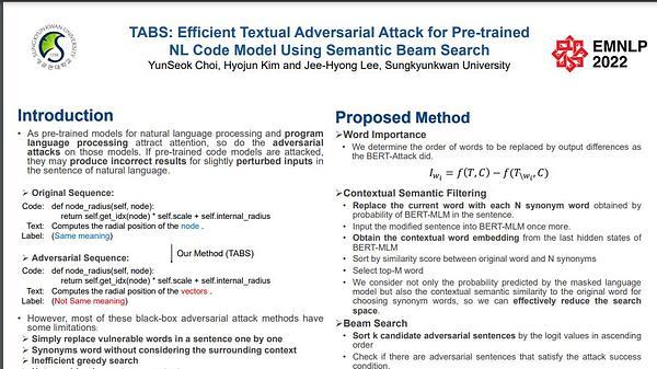 TABS: Efficient Textual Adversarial Attack for Pre-trained NL Code Model Using Semantic Beam Search