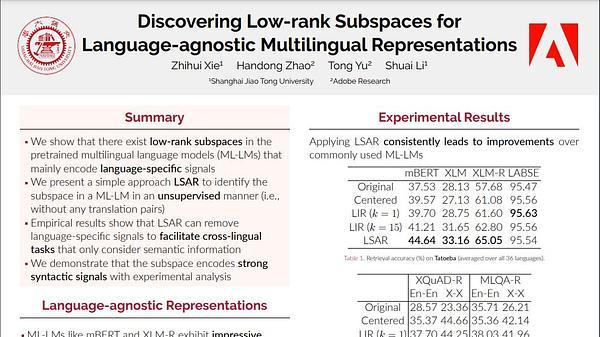 Discovering Low-rank Subspaces for Language-agnostic Multilingual Representations
