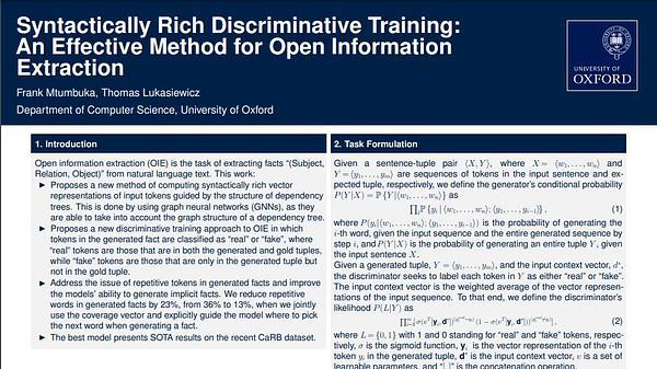 Syntactically Rich Discriminative Training: An Effective Method for Open Information Extraction