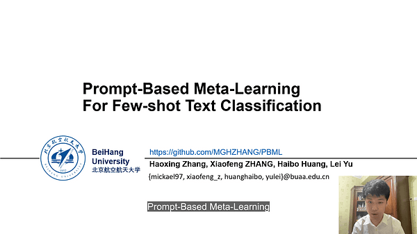 Prompt-Based Meta-Learning For Few-shot Text Classification
