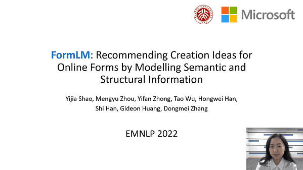 FormLM: Recommending Creation Ideas for Online Forms by Modelling Semantic and Structural Information