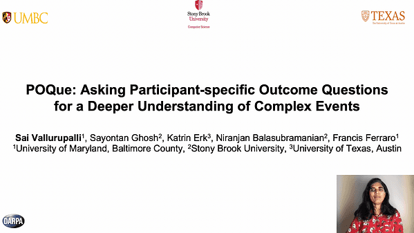 POQue: Asking Participant-specific Outcome Questions for a Deeper Understanding of Complex Events