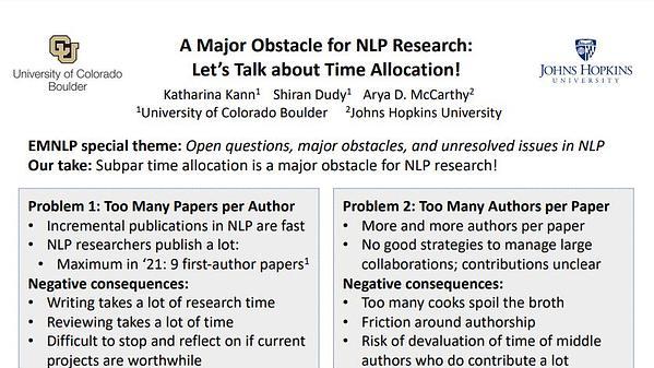 A Major Obstacle for NLP Research: Let's Talk about Time Allocation!