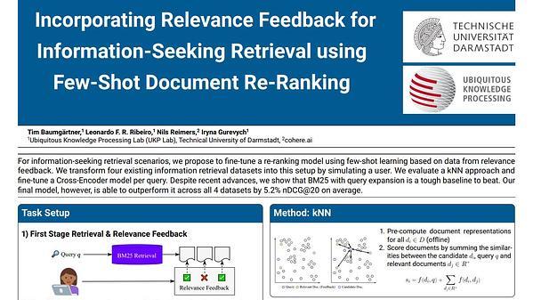 Incorporating Relevance Feedback for Information-Seeking Retrieval using Few-Shot Document Re-Ranking