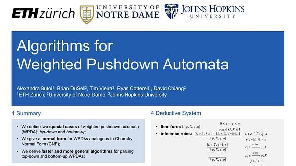 Algorithms for Weighted Pushdown Automata