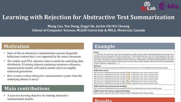 Learning with Rejection for Abstractive Text Summarization