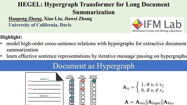 HEGEL: Hypergraph Transformer for Long Document Summarization