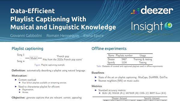 Data-Efficient Playlist Captioning With Musical and Linguistic Knowledge