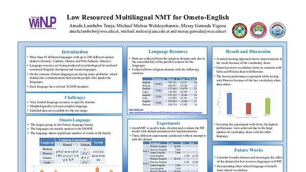 Low Resourced Multilingual Neural Machine Translation for Ometo-English