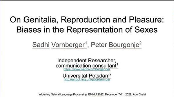 On Genitalia, Reproduction and Pleasure: Biases in the Representation of Sexes