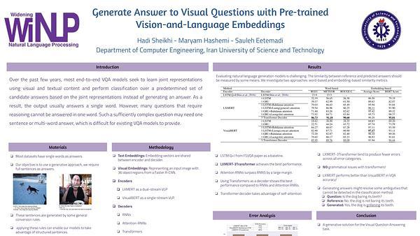 Generate Answer to Visual Questions with Pre-trained Vision-and-Language Embeddings