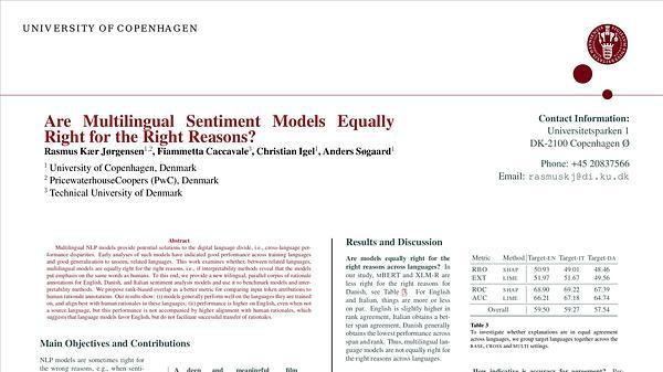 Are Multilingual Sentiment Models Equally Right for the Right Reasons?