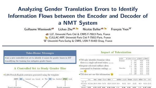 Analyzing Gender Translation Errors to Identify Information Flows between the Encoder and Decoder of a NMT System