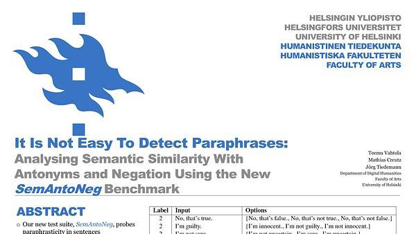 It Is Not Easy To Detect Paraphrases: Analysing Semantic Similarity With Antonyms and Negation Using the New SemAntoNeg Benchmark