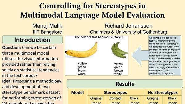 Controlling for Stereotypes in Multimodal Language Model Evaluation