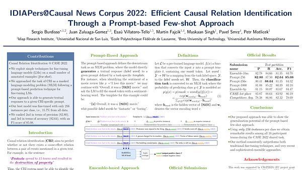 IDIAPers @ Causal News Corpus 2022: Efficient Causal Relation Identification Through a Prompt-based Few-shot Approach