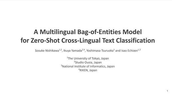 A Multilingual Bag-of-Entities Model for Zero-Shot Cross-Lingual Text Classification