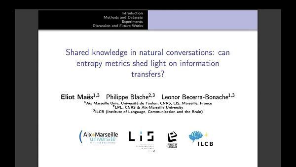 Shared knowledge in natural conversations: can entropy metrics shed light on information transfers?