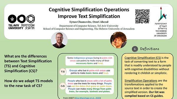 Cognitive Simplification Operations Improve Text Simplification