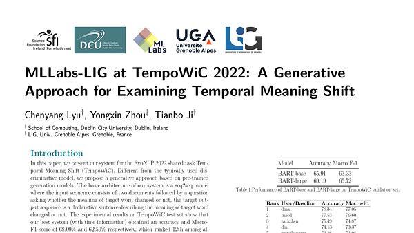MLLabs-LIG at TempoWiC 2022: A Generative Approach for Examining Temporal Meaning Shift