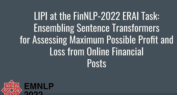 LIPI at the FinNLP-2022 ERAI Task: Ensembling Sentence Transformers for Assessing Maximum Possible Profit and Loss from Online Financial Posts