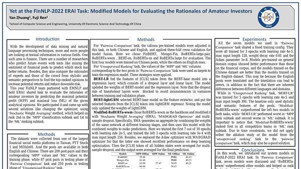 Yet at the FinNLP-2022 ERAI Task: Modified models for evaluating the Rationales of Amateur Investors