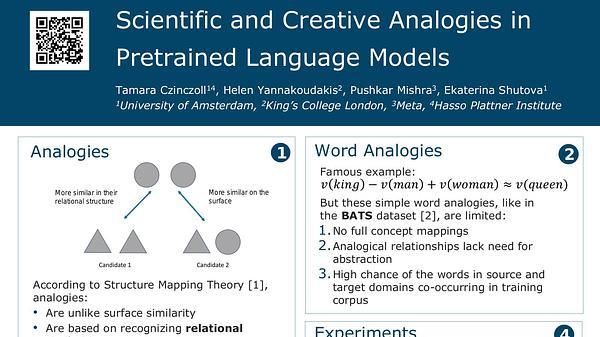 Scientific and Creative Analogies in Pretrained Language Models