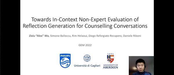 Towards In-Context Non-Expert Evaluation of Reflection Generation for Counselling Conversations