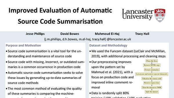 Improved Evaluation of Automatic Source Code Summarisation