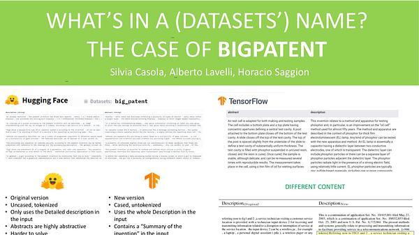 What's in a (dataset's) name? The case of BigPatent