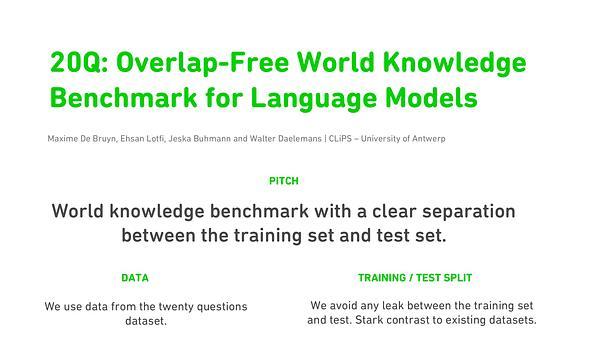 20Q: Overlap-Free World Knowledge Benchmark for Language Models