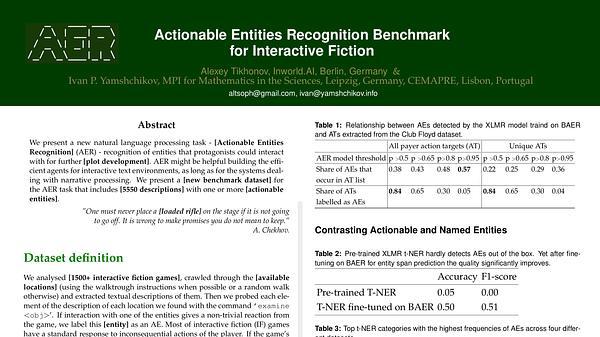 AERBIF: Actionable Entities Recognition Benchmark for Interactive Fiction