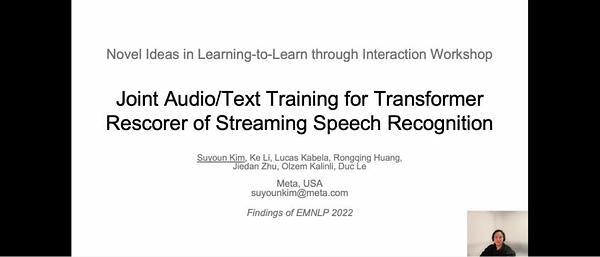 Joint Audio/Text Training for Transformer Rescorer of Streaming Speech Recognition