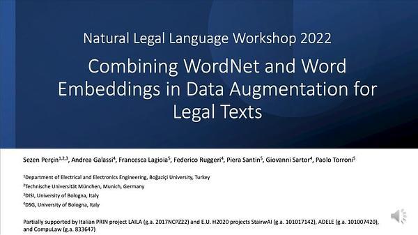Combining WordNet and Word Embeddings in Data Augmentation for Legal Texts
