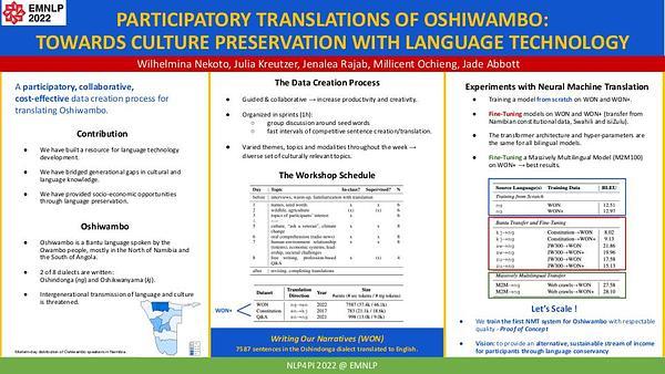 Participatory Translations of Oshiwambo: Towards Culture Preservation with Language Technology