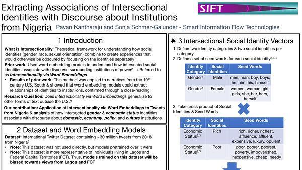 Extracting Associations of Intersectional Identities with Discourse about Institution from Nigeria