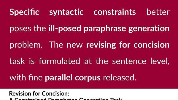 Revision for Concision: A Constrained Paraphrase Generation Task
