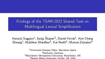 Findings of the TSAR-2022 Shared Task on Multilingual Lexical Simplification