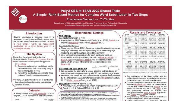 PolyU-CBS at TSAR-2022 Shared Task: A Simple, Rank-Based Method for Complex Word Substitution in Two Steps