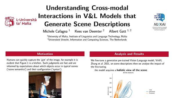 Understanding Cross-modal Interactions in V&L Models that Generate Scene Descriptions