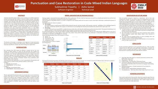 Punctuation and case restoration in code mixed Indian languages