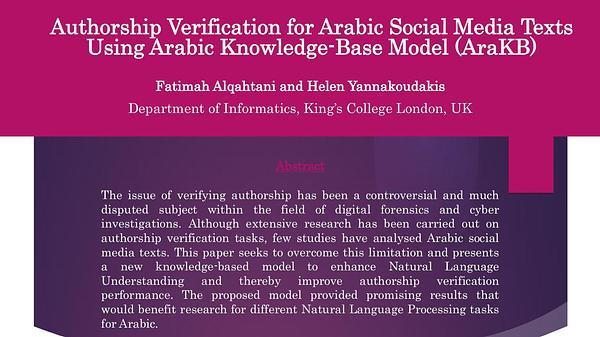 Authorship Verification for Arabic Short Texts Using Arabic Knowledge-Base Model (AraKB)
