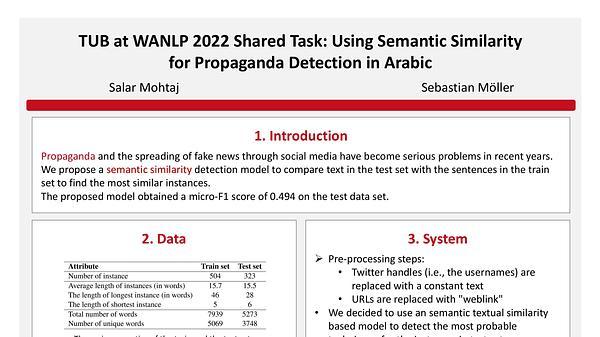 TUB at WANLP22 Shared Task: Using Semantic Similarity for Propaganda Detection in Arabic