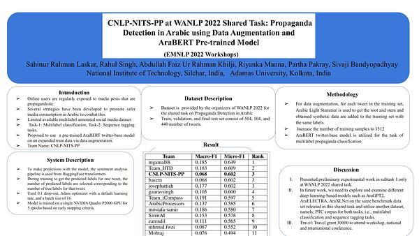 CNLP-NITS-PP at WANLP 2022 Shared Task: Propaganda Detection in Arabic using Data Augmentation and AraBERT Pre-trained Model
