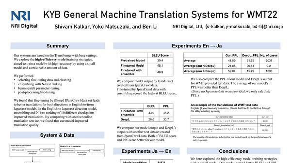 KYB General Machine Translation Systems for WMT22