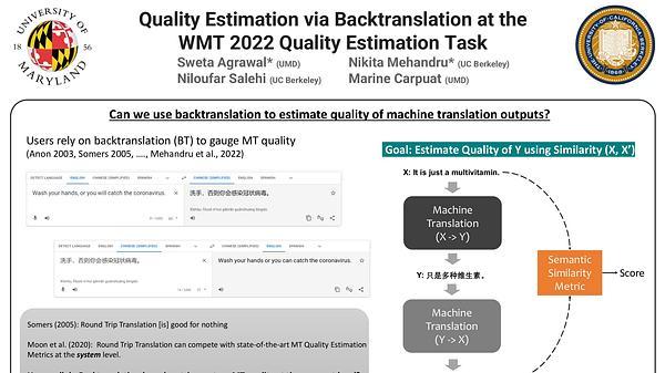 Quality Estimation via Backtranslation at the WMT 2022 Quality Estimation Task
