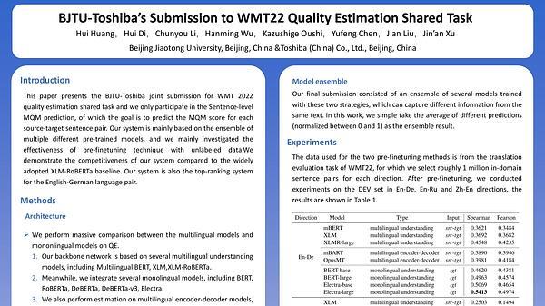 BJTU-Toshiba's Submission to WMT22 Quality Estimation Shared Task